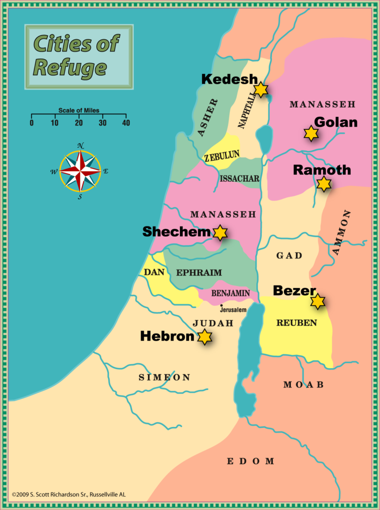6 villes refuges israel-canaa josue 20 nombres 35