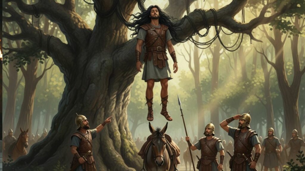 mort absalom tete coince arbre terebinthe bible 2 samuel 18